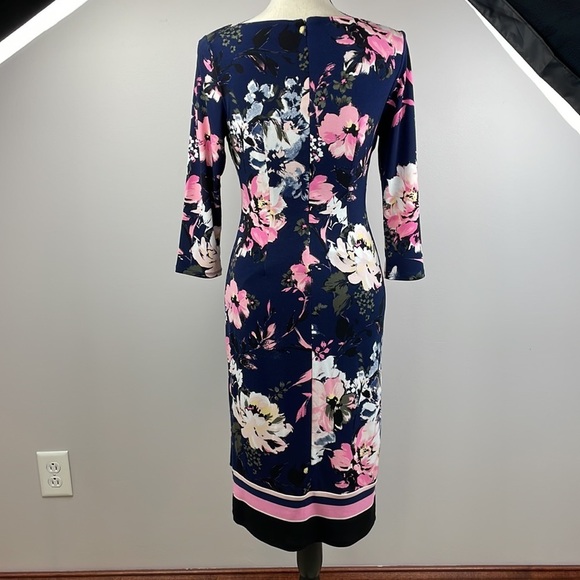 INC Knee Length Slip Dress SZ XS 3/4 Length Sleeves Floral Design Stretchy - Picture 9 of 13